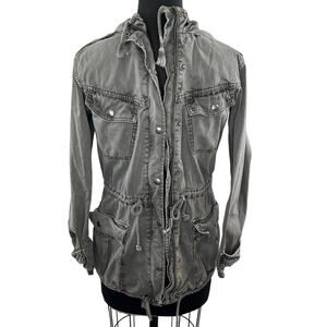 TALULA Dark Gray Cotton Denim Tie Waist Long Sleeve Military Utility Jacket XXS